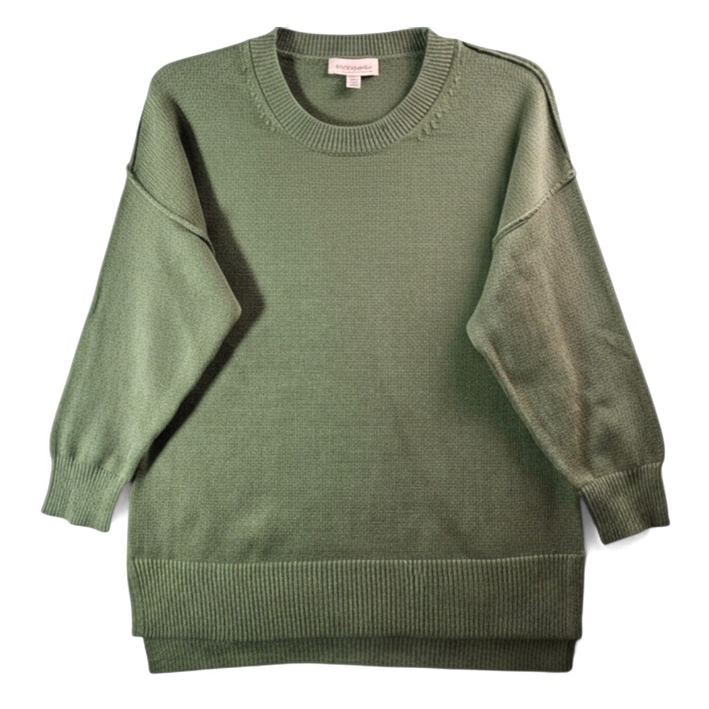 PHILOSOPHY WOMAN Olive Green Sweater Tunic SIDE SLITS CREW NECK Viscose Blend 1X